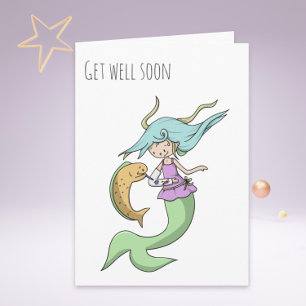 Mermaid with a Broken Arm and Fish Get Well Soon Card