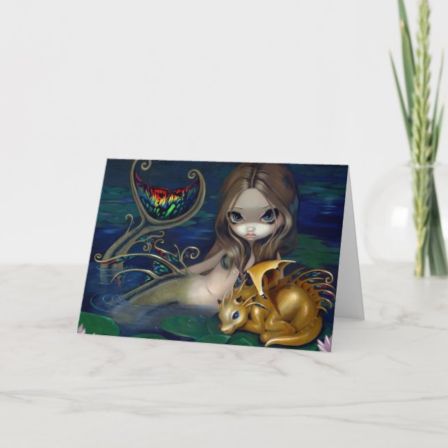 "Mermaid with a Golden Dragon" Greeting Card (Front)