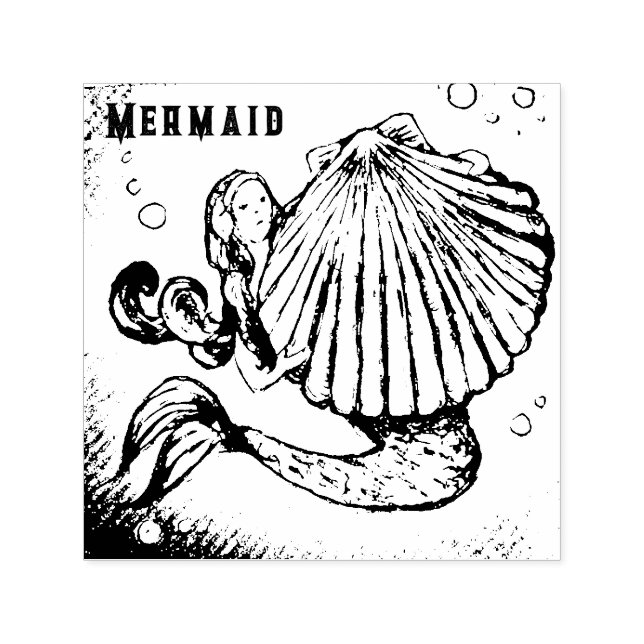 Mermaid with a Sea Shell Drawing Self-inking Stamp (Design)