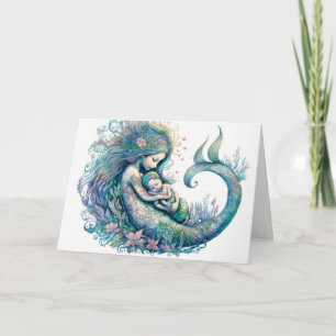 Mermaid with Baby Watercolor New infant Shower Card