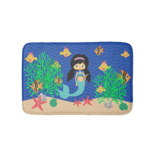 Mermaid With Black Hair Under The Sea Bath Mat