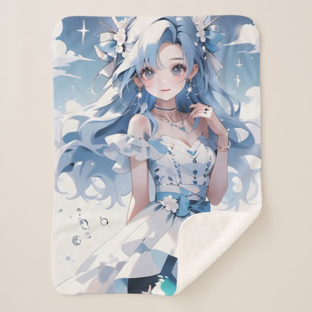 Mermaid with Blue Hair in a Blue Dress Sherpa Blanket (Front)