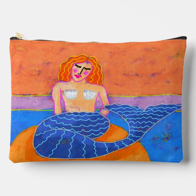 Mermaid with Blue Tail Abstract Art Accessory Pouch (Front)