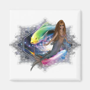Mermaid with Colourful Fish Background Magnet
