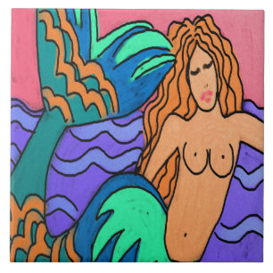 Mermaid with Colourful Tail Abstract Art Tile