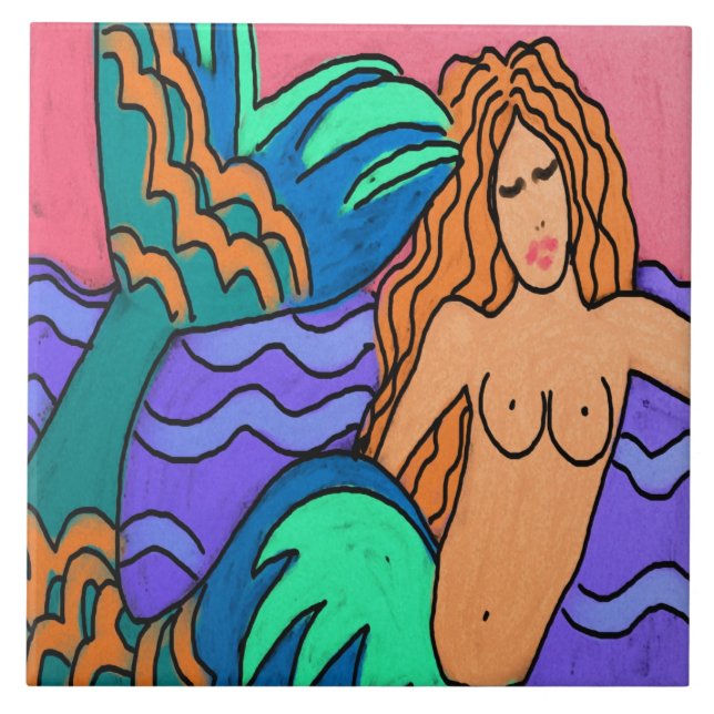 Mermaid with Colourful Tail Abstract Art Tile (Front)