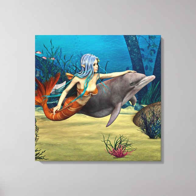 Mermaid with Dolphin Canvas Print (Front)