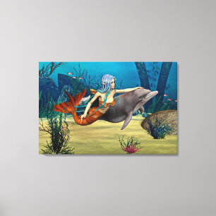 Mermaid with Dolphin Canvas Print