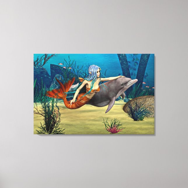 Mermaid with Dolphin Canvas Print (Front)
