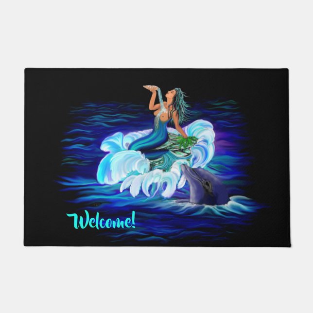 Mermaid with Dolphin Doormat (Front)