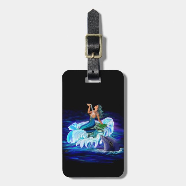 Mermaid with Dolphin Luggage Tag (Front Vertical)