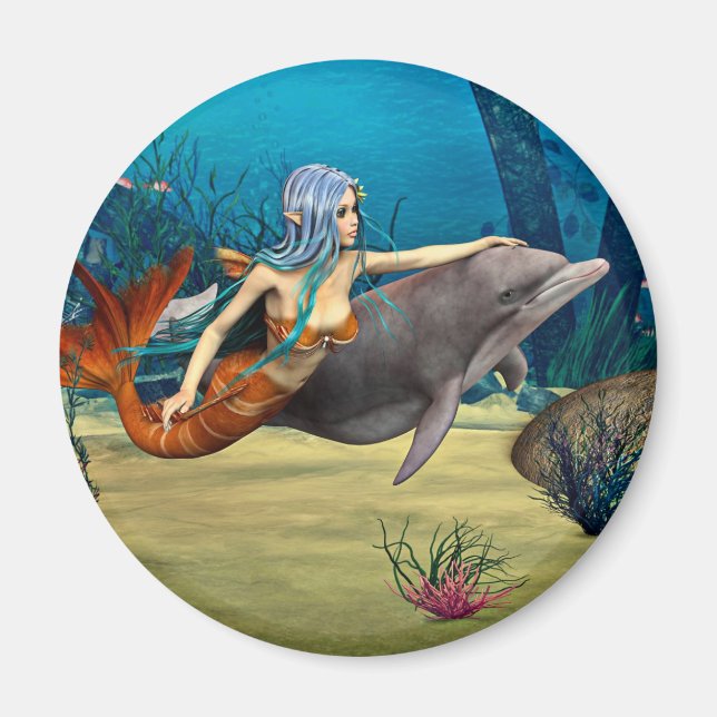 Mermaid with Dolphin Magnet (Front)