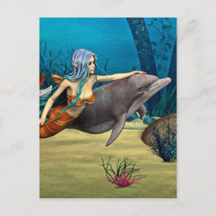 Mermaid with Dolphin Postcard