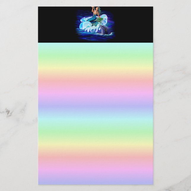 Mermaid with Dolphin Stationery (Front)