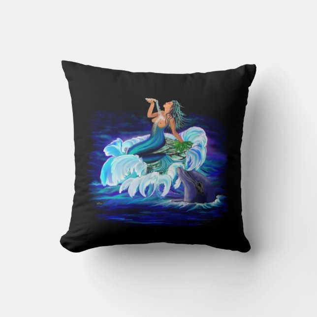 Mermaid with Dolphin Throw Pillow (Front)