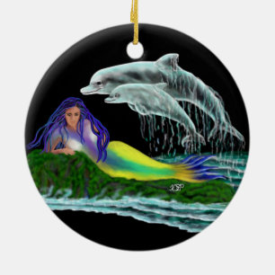 Mermaid with Dolphins Ceramic Ornament