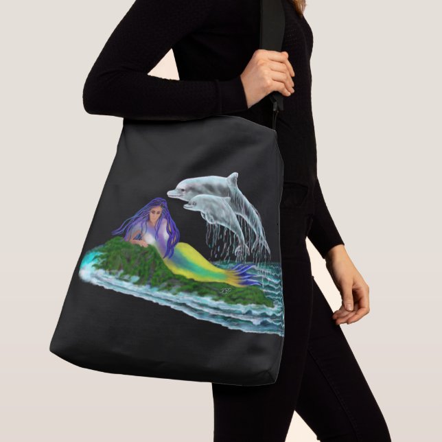 Mermaid with Dolphins Crossbody Bag (Close Up)