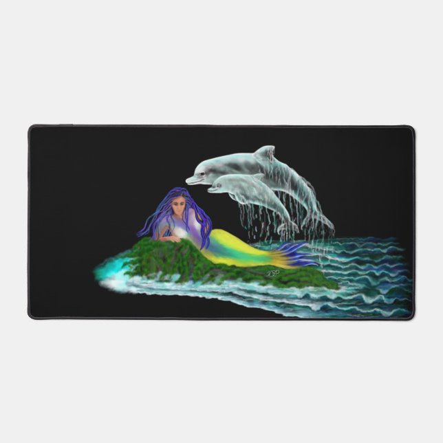 Mermaid with Dolphins Desk Mat (Front)