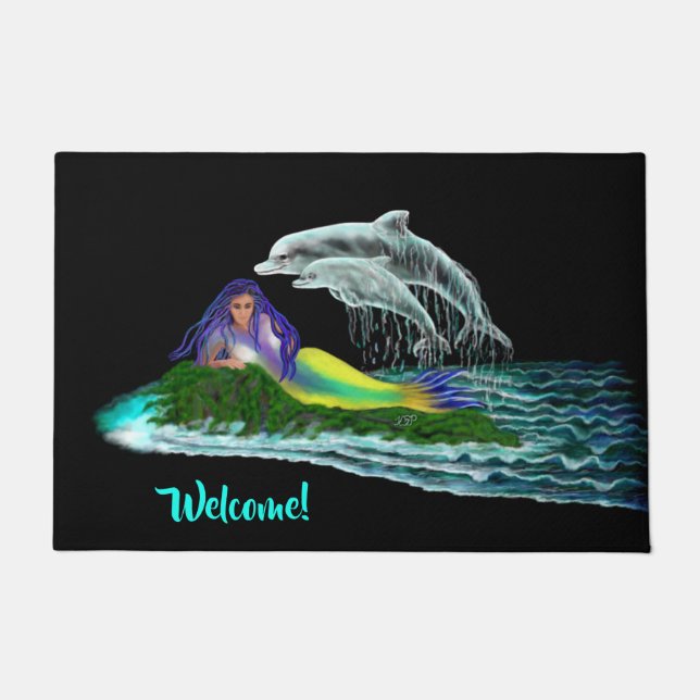 Mermaid with Dolphins Doormat (Front)