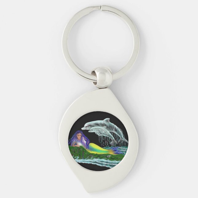 Mermaid with Dolphins Keychain (Front)