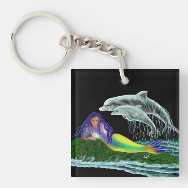 Mermaid with Dolphins Keychain (Front)