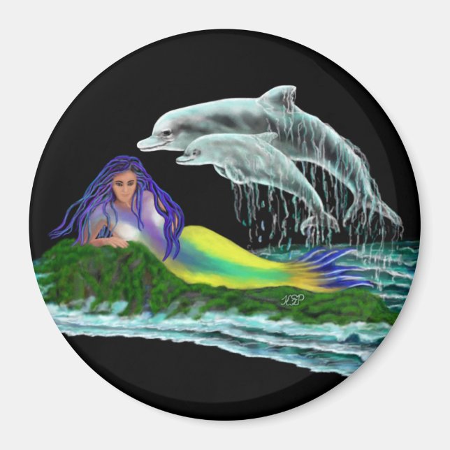 Mermaid with Dolphins Magnet (Front)