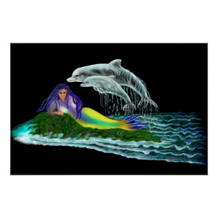 Mermaid with Dolphins Poster