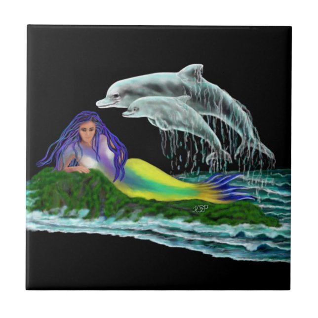 Mermaid with Dolphins Tile (Front)