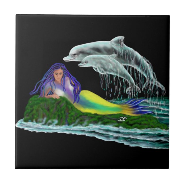 Mermaid with Dolphins Tile (Front)