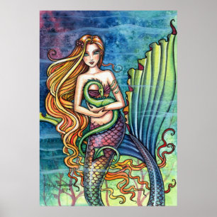 Mermaid with Dragon Poster by Molly Harrison