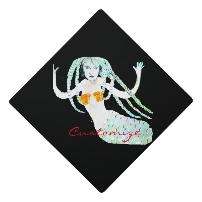 Mermaid with Dreadlocks Thunder_Cove Graduation Cap Topper (Front)