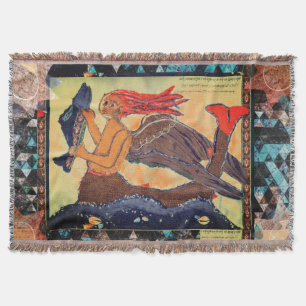 Mermaid with fish vintage quilt throw blanket