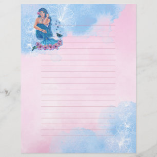 Mermaid with flowers art by Renee Lavoie Letterhead