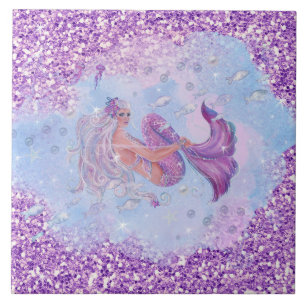 Mermaid with flowers by Renee Lavoie Tile