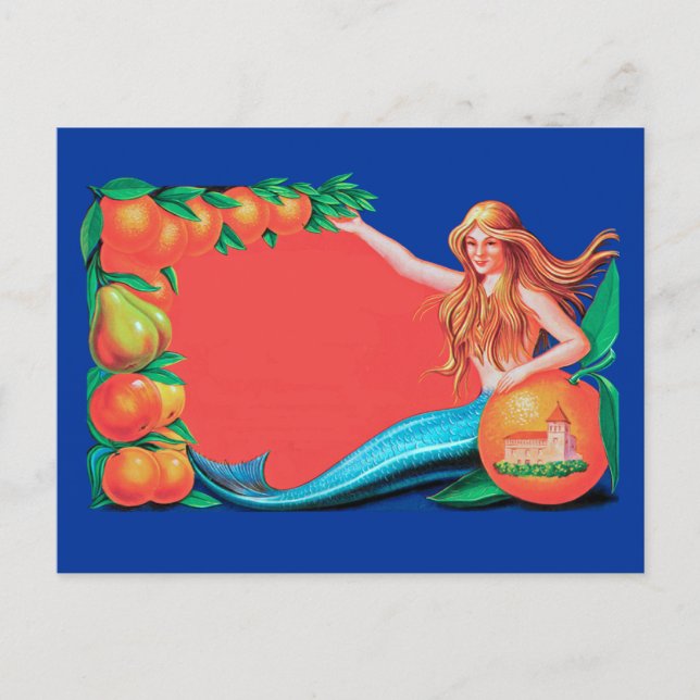Mermaid with Fruit Vintage Crate Art Postcard (Front)