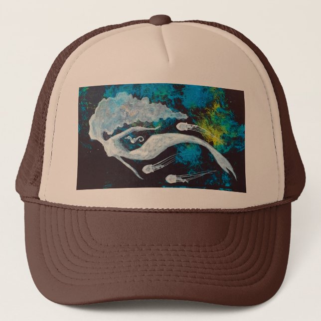 Mermaid with Jellyfish and Seahorse Trucker Hat (Front)
