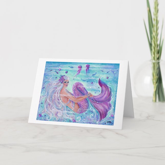 Mermaid with jellyfish art by Renee Lavoie Card (Front)