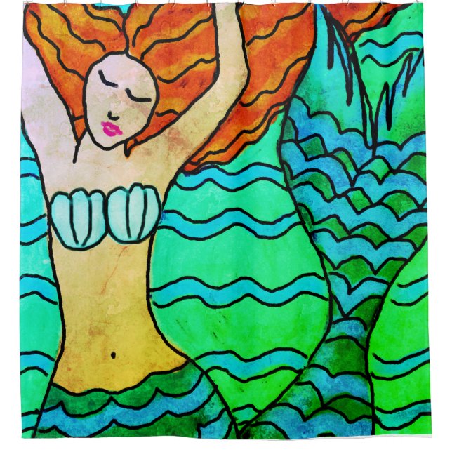 Mermaid with Orange Hair Abstract Art (Front)