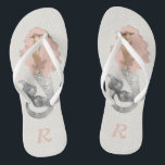 Mermaid with Pink Hair and Monogram Flip Flops<br><div class="desc">Calling all mermaids! This feminine design features a beautiful mermaid with long wavy pink hair floating over a matching neutral grey abstract dots pattern. Personalize with your monogram for an awesome pair of personalized flip flops. These make great bridesmaid gifts for beach or destination weddings.</div>