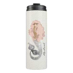 Mermaid with Pink Hair and Your Name Thermal Tumbler