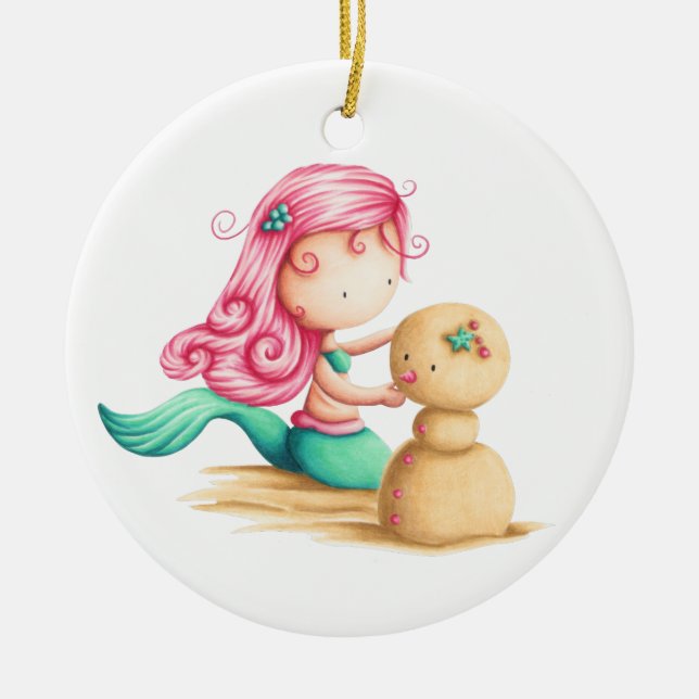 Mermaid with pink hair Christmas ornament. Ceramic Ornament (Front)