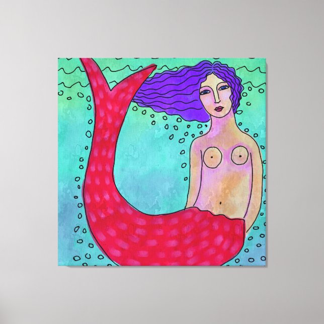 Mermaid with Purple Hair Abstract Digital Painting Canvas Print (Front)