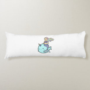 Mermaid with Rainbow Hair Riding Pet Narwal Body Pillow