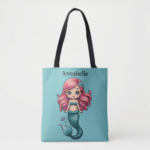 Mermaid with Red Hair Personalize Tote Bag