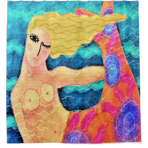 Mermaid with Red Tail Abstract Art