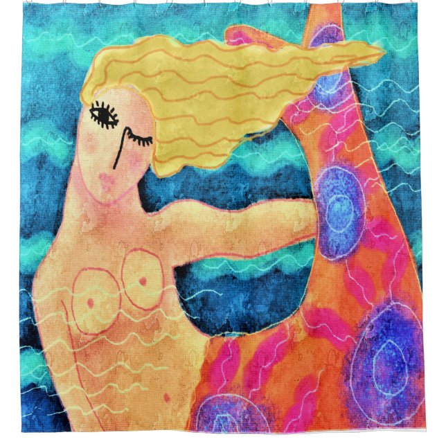 Mermaid with Red Tail Abstract Art (Front)