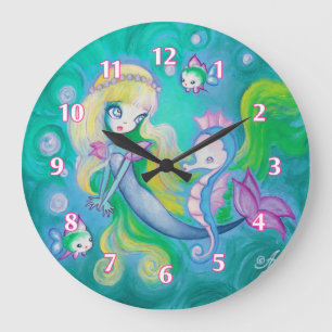 Mermaid With Sea Horse And Fish Large Clock