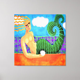 Mermaid with Sea Shell Abstract Digital Paintng Canvas Print