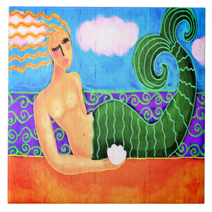 Mermaid with Sea Shell Abstract Painting Tile