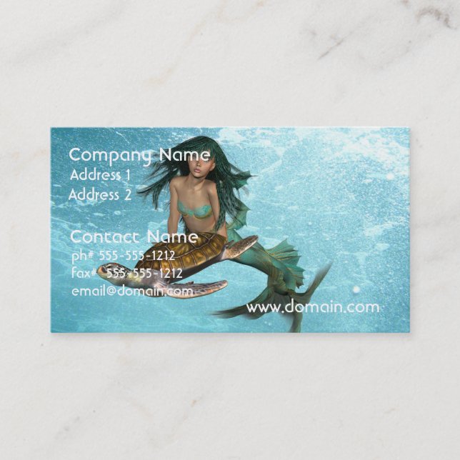 Mermaid with Sea Turtle Business Cards (Front)